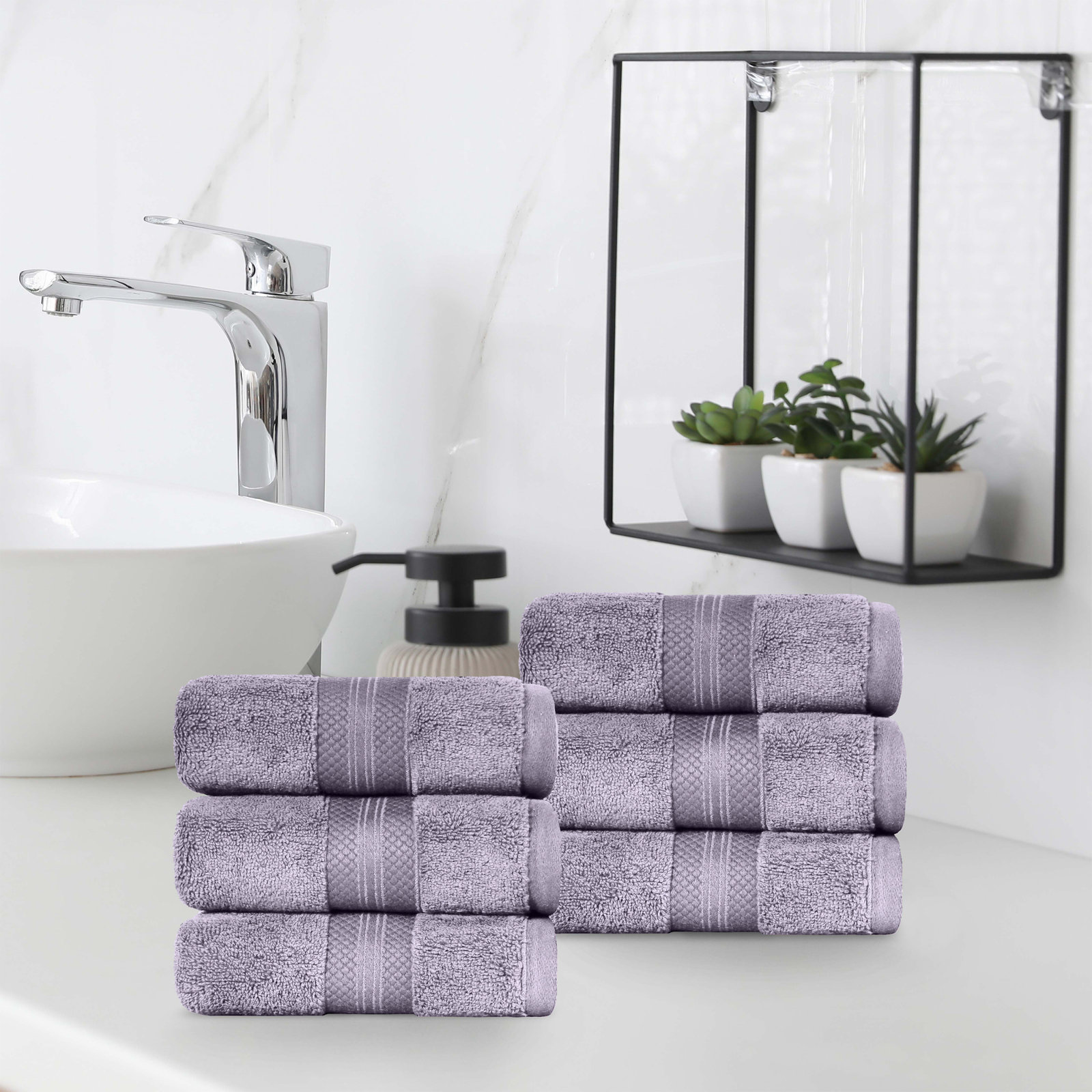 Finnian Ultra-Plush Heavyweight, 100% Turkish Towel Collection, Wisteria, Hand Towels - 6 Pack