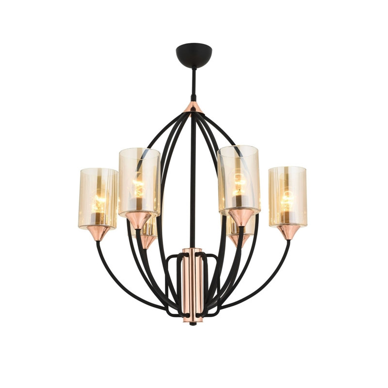 Lustre géométrique à 6 lumières sphériques, Noir