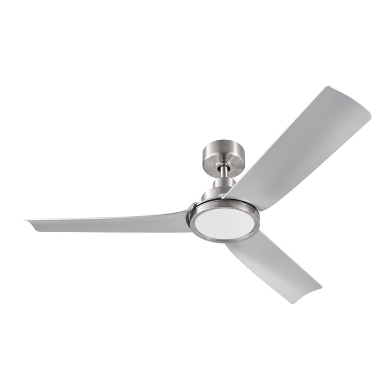 Ventilateur de plafond en nickel brossé à 3 pales de 52 po avec télécommande, ensemble d'éclairage à DEL à intensité variable et moteur réversible Slye