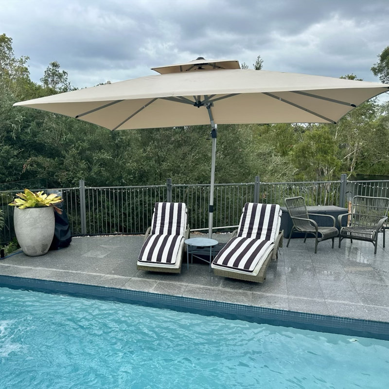 Bohusiavice Rectangular Cantilever Umbrella with Base, Beige, 108" H x 132" W x 108" D