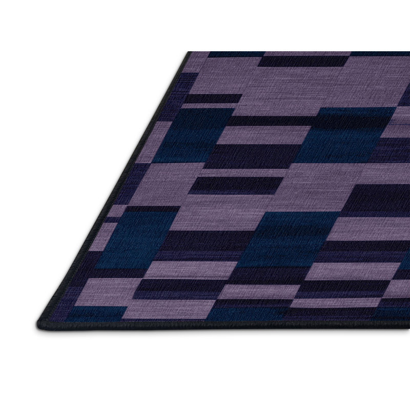 Tapis bleu à carreaux lavable à la machine, Rectangle 8 pi x 12 pi