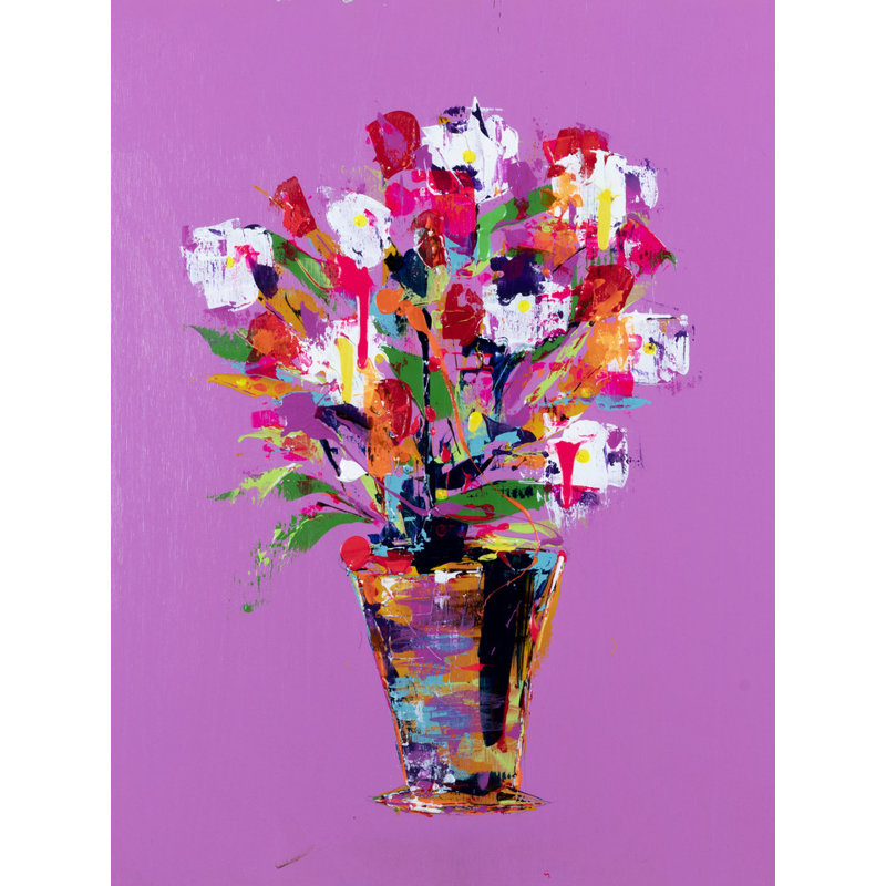 Flowers On Pink Print by Jphono 1, Black Framed Canvas, No Mat, 25" H x 19" W