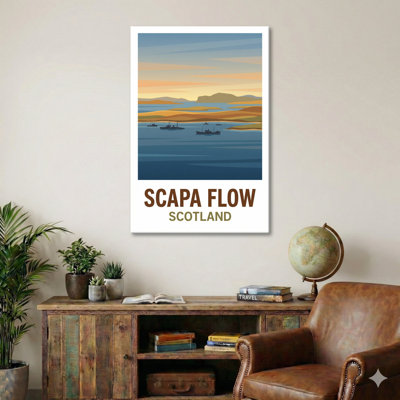 Scapa Flow, Scotland - Romantic Travel Poster Of Orkney's Historic Seascape. Giclee Print On Wrapped Canvas. Wall Art, Home Decor - Natural Landmarks, Scotland - Wrapped Canvas Print