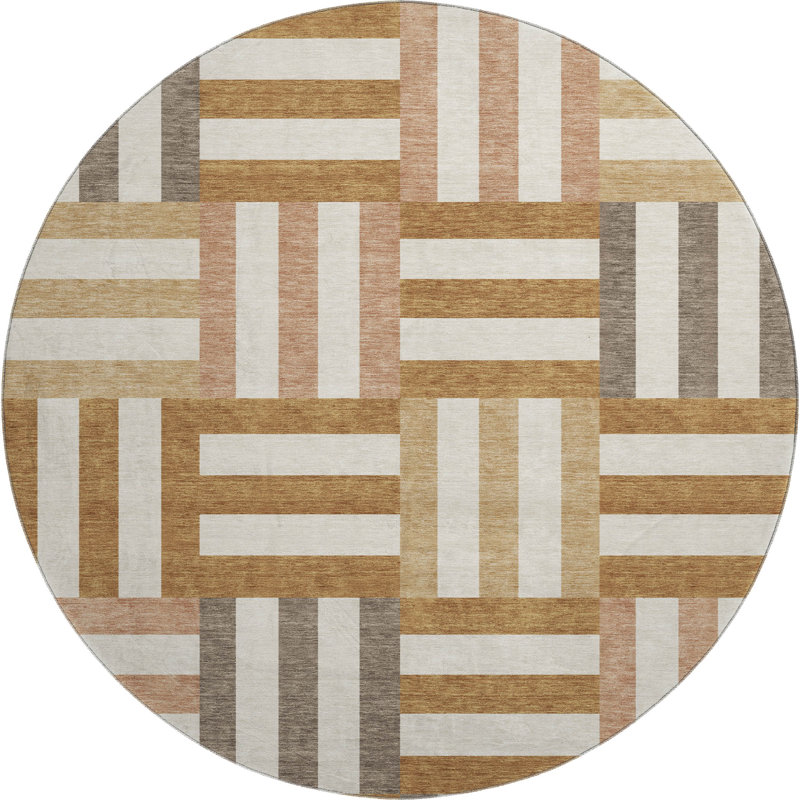 Tapis géométrique lavable à la machine de qualité supérieure Mayfield AMF2332, Paprika, Rond 8 pi