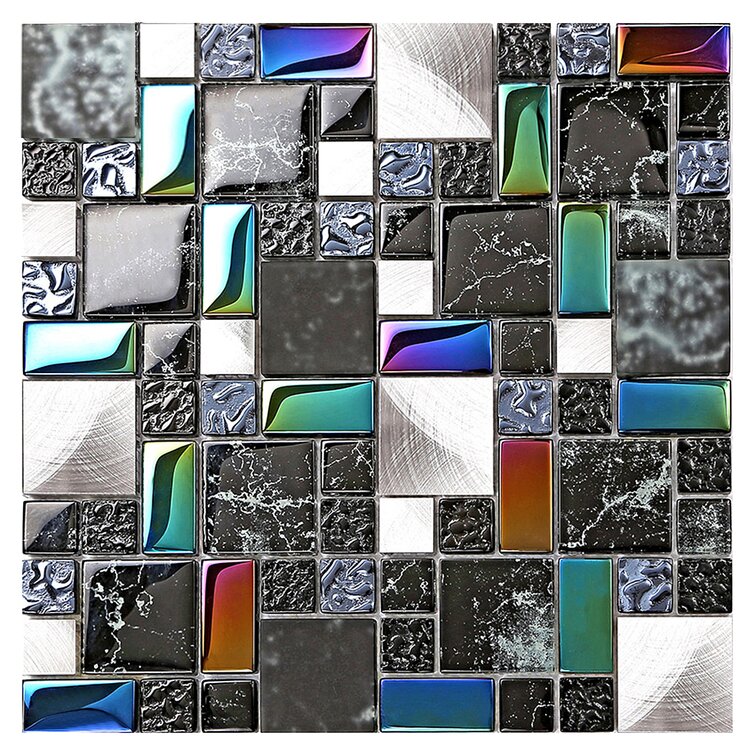 silver with black crystal glass mosaic tiles silver plated glass tiles  kitchen wall design tile backsplashes
