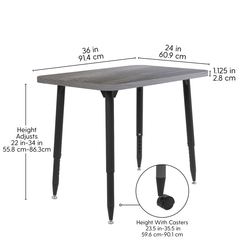 Table d'activité Adapte 24 x 36, 24 po x 36 po, Bois gris / noir