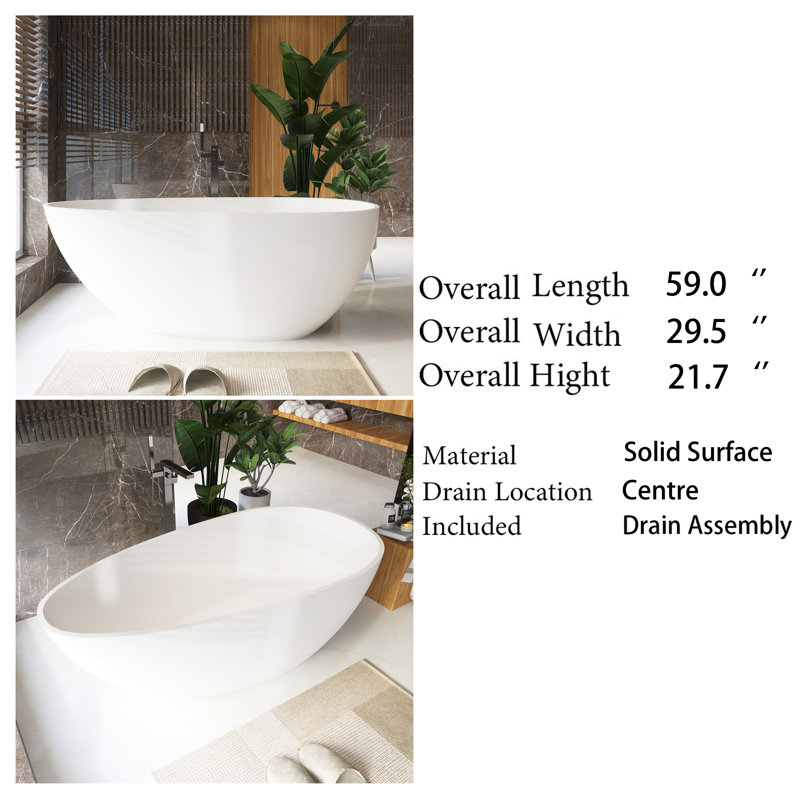 Baignoire de trempage autoportante de 59 po x 29,5 po