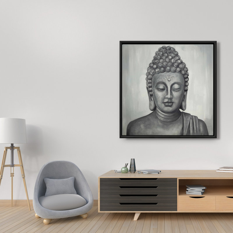 Bouddha spirituel - Toile encadrée grise asiatique, décoration intérieure