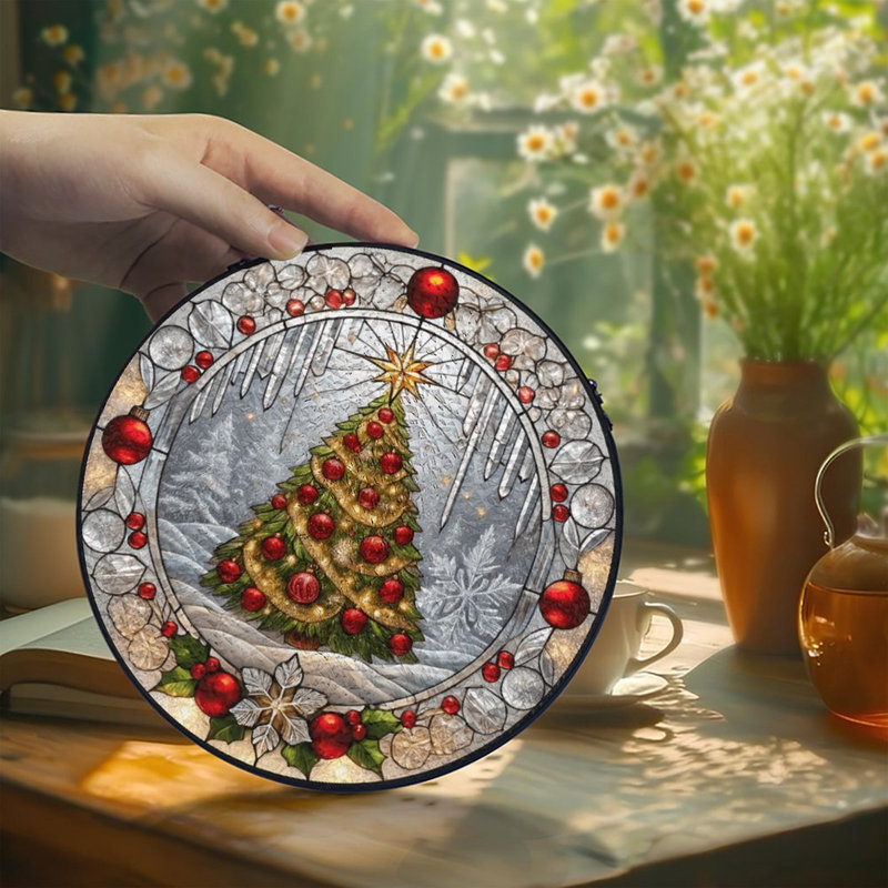 Vitrail de Noël, panneaux en vitrail attrape-soleil pour la décoration de fenêtre, 9,8 x 9,8 po (25 x 25 cm)