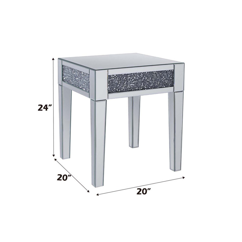 Table de bout Noralie, miroir et faux diamants