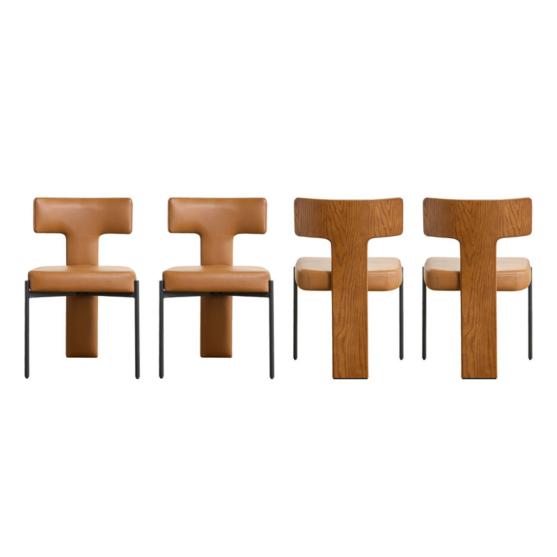 Ensemble de 4 chaises de salle à manger en similicuir avec coussin moelleux, confortables chaises de salle à manger rembourrées sans dossier avec contreplaqué incurvé