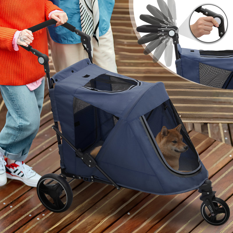 Large Steel Frame Pet Stroller with Rubber Wheels
