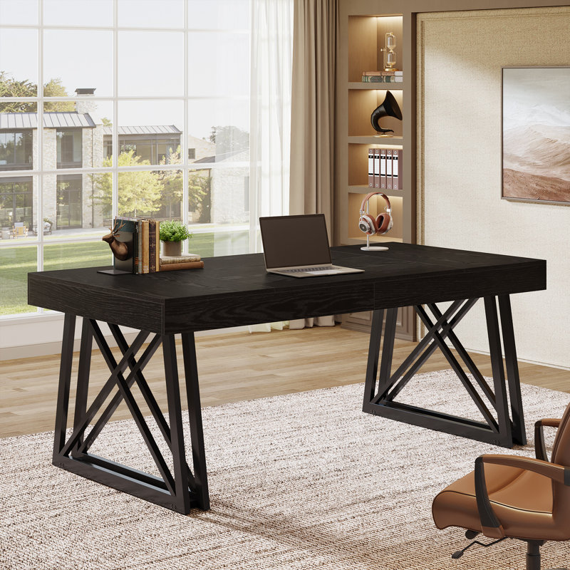 Grand bureau d'ordinateur de 63 pouces avec base en métal robuste, Black