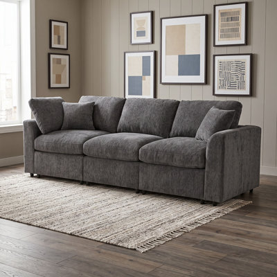 Modern 3-Seater Upholstered Chenille Sofa with Pillows