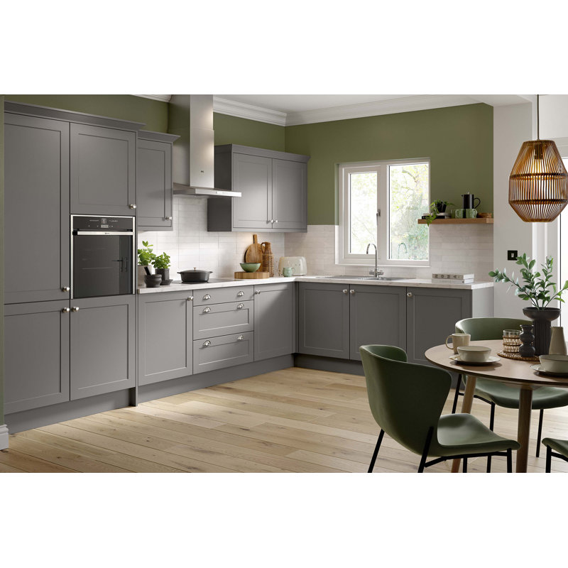 KitchenKit Flatpack Shaker Ultra Matt Base Unit, 87cm H x 100cm W x 57cm D, Dust Grey
