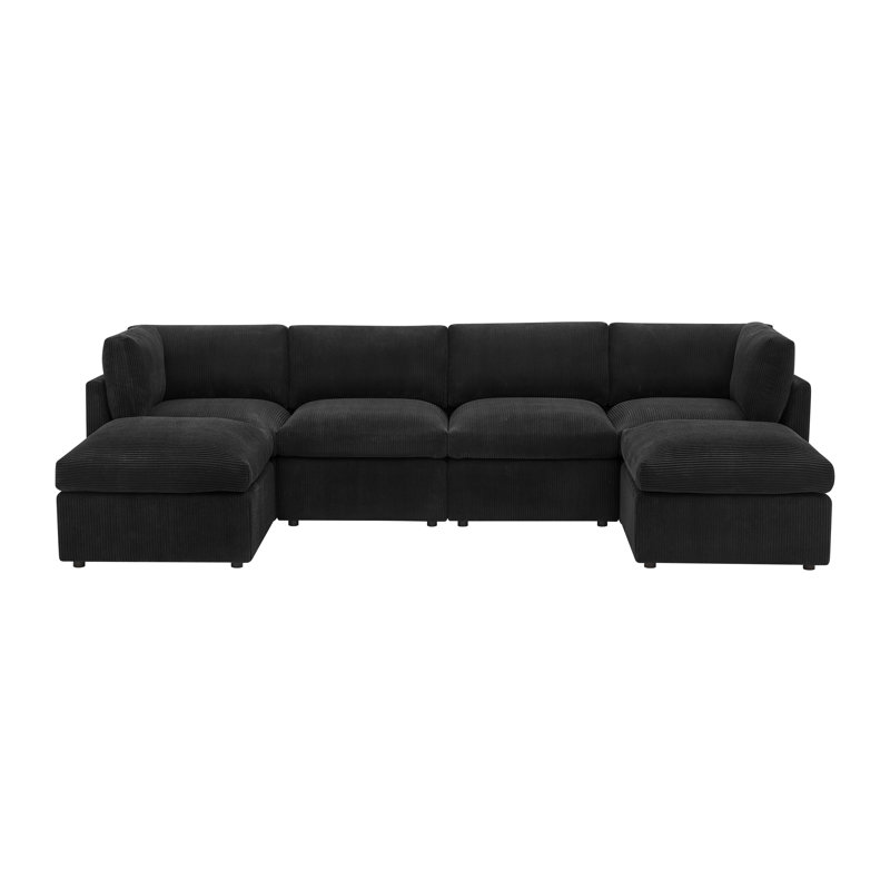 Canapé modulaire de coin avec repose-pieds Annai, Noir