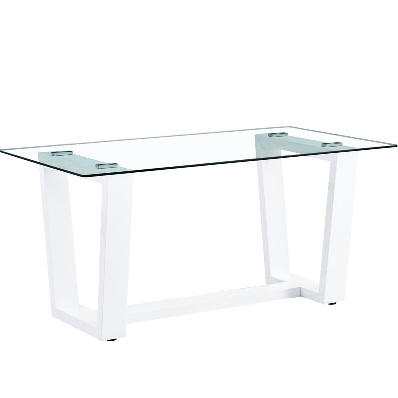 Table de salle à manger rectangulaire en verre blanc, convenant à une utilisation quotidienne de style moderne pour 6 à 8 personnes, 0,4 po trempé et support