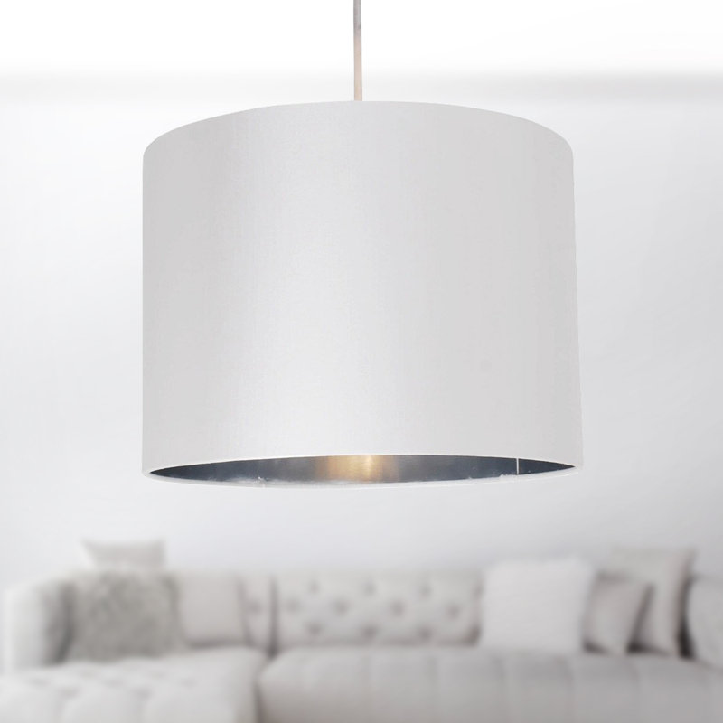 20cm H Silk Drum Pendant Shade, White/Silver