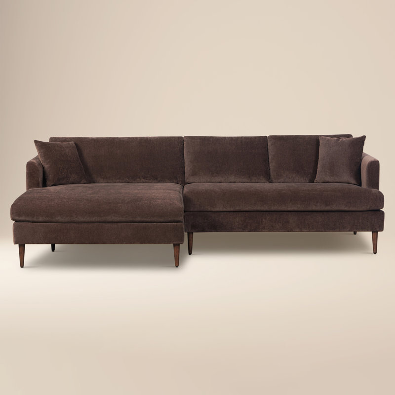 Canapé modulaire en velours chenille de 108 po avec méridienne large Lime de Brun, Sable Brown