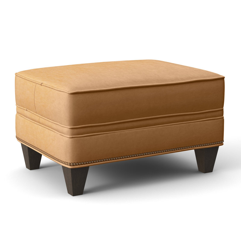 Taraval Ottoman, Aline Fumo Genuine Leather, Cobblestone, French Natural