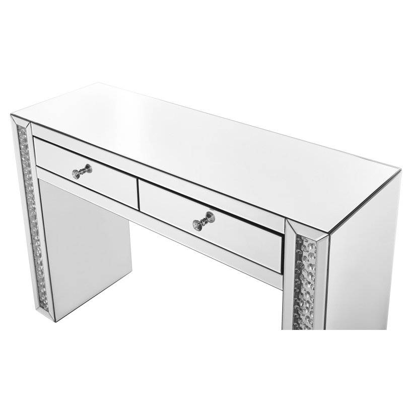  47 inch Rectangle Crystal Vanity Table in Clear Mirror Finish