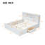 Lit plateforme très grand en bois avec tête de lit multi-rangement, USB et tiroirs, blanc