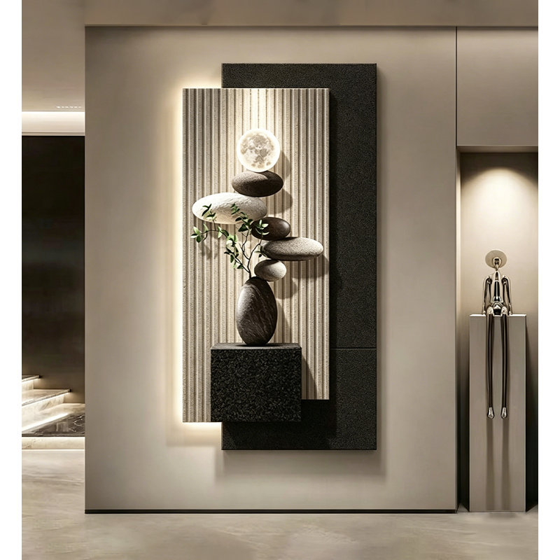 Peinture moderne et minimaliste en grès 3D pour entrée, 55.1" H x 27.6" W x 2.8" D