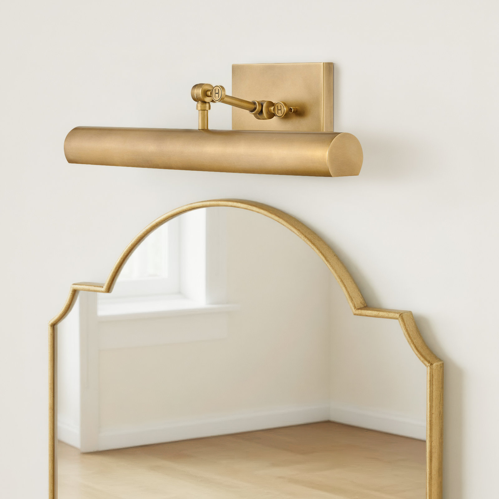 2-Light Adjustable Plug-In Picture Light w/ On/Off Switch, Heritage Brass