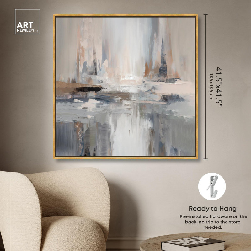 «Abstract Cityscrapers Square», toile abstraite colorée par Art Remedy, Cadre doré, H 41 po x l 41 po