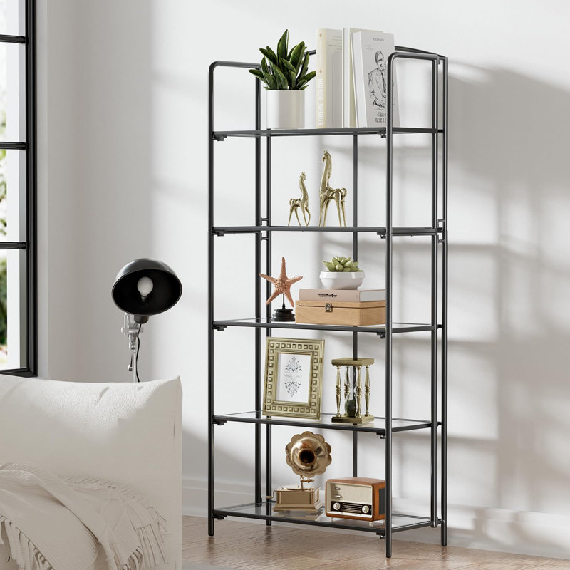Bibliothèque pliable à 5 niveaux sans assemblage, indispensable pour le salon et le bureau, 68" H x 30.9" W x 12.9" D