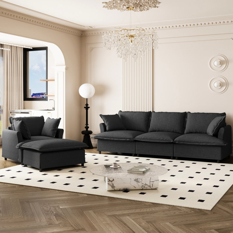 Canapé modulaire 3 pièces, chenille modulaire en L avec et accoudoirs, mobilier 5 places pour bureau, chambre à coucher, appartement, attrayant, gris, intérieur, coussins rembourrés de mousse,