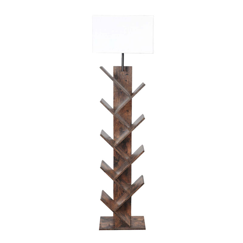 Bookcases With Led Light And Remote Control, 9-Tier Column Floor Lamp, Brown