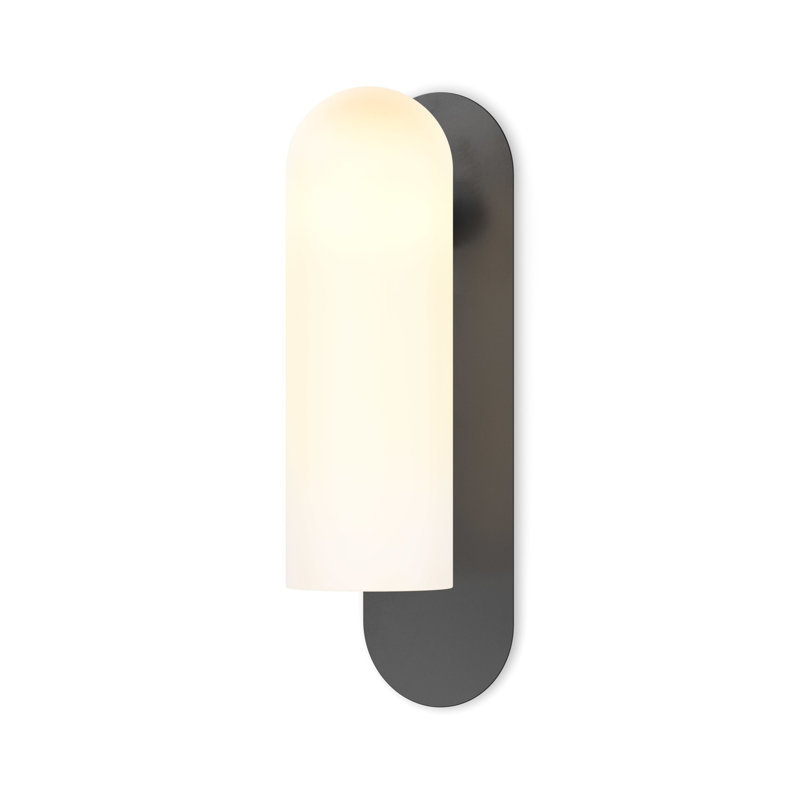 Odyssey Solid Brass Armed Sconce, 15" H x 4.25" W x 5.5" D, Black Gunmetal, Opal White