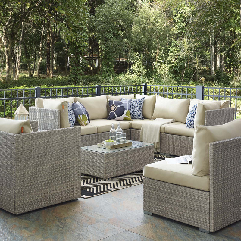 Ensemble modulaire de patio d'extérieur 8 pièces Repose par Modway, Sunbrella® beige