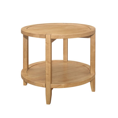 Table de bout ronde en bois avec tablette inférieure, brun érable