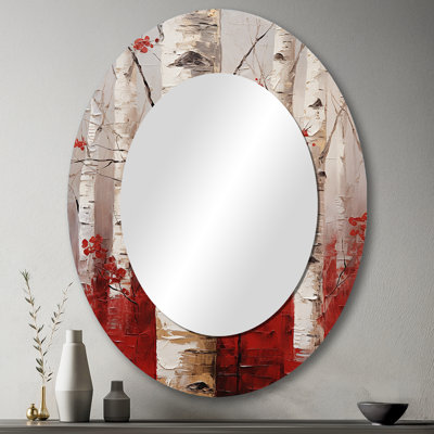 Miroir mural ovale blanc et rouge en bois de bouleau blanc
