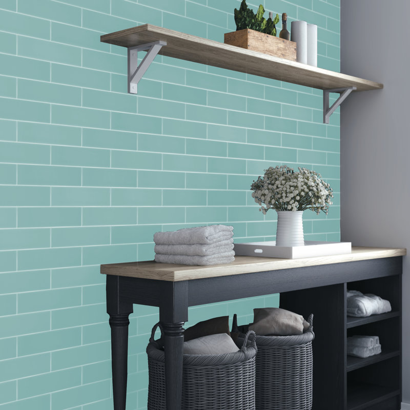 Curvaceous 3" x 6" Ceramic Wall Tile, Turquoise