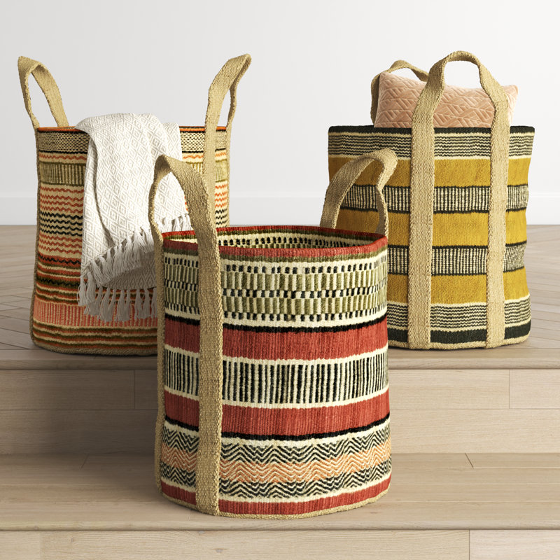 Kalalou Multi-Colored Woven Jute Storage Baskets – Set of 3