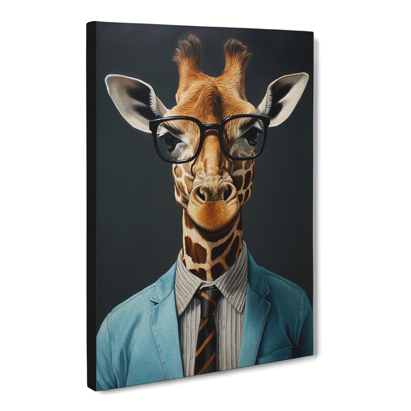 Giraffe With Glasses Painting No.2 - No Frame Print, 50cm H x 35cm W x 3cm D