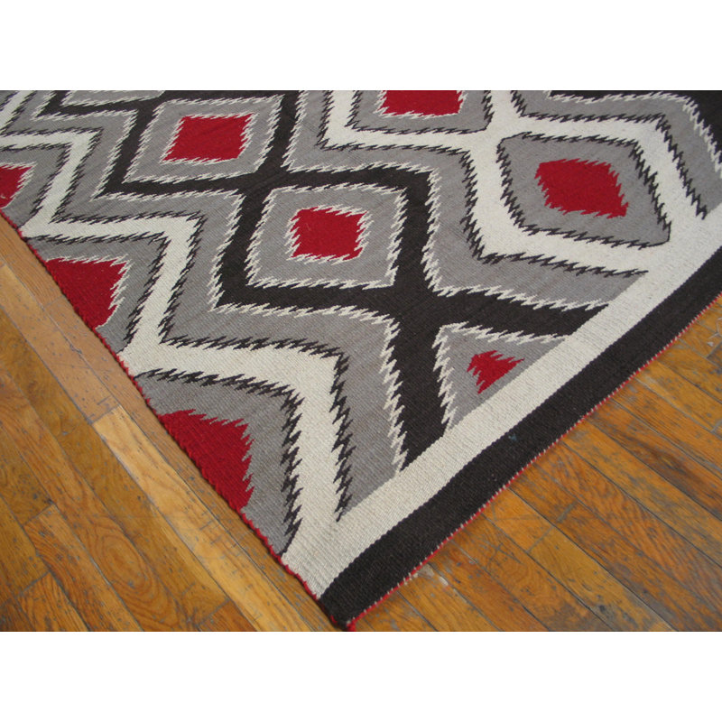 Tapis unique en laine noué à la main de 6 pi x 9 pi rouge / gris / blanc