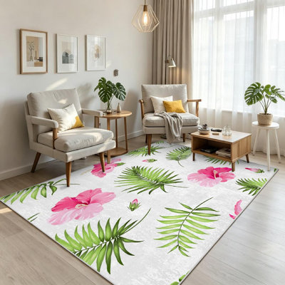 Tapis transparent lavable à la machine Hibiscus Beach