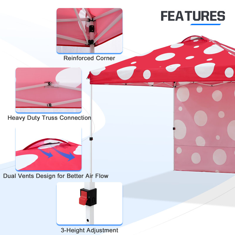 10 ft. Red Mushroom Steel Pop-Up Canopy with White Frame