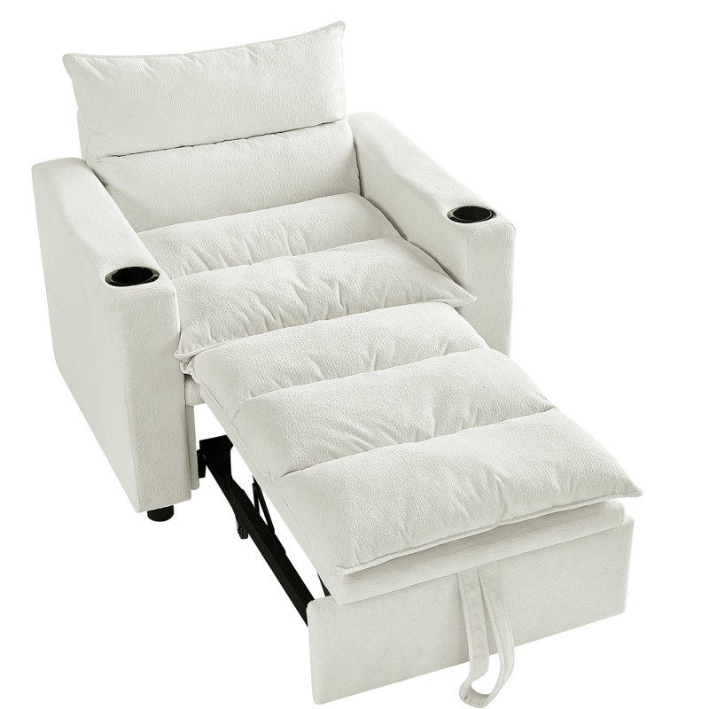 Beige Modern Sleeper Chair Bed, 31 Convertible With Fabric For Small Space, Comfortable Material, Frame Living Room, Adjustable , Cup Holder