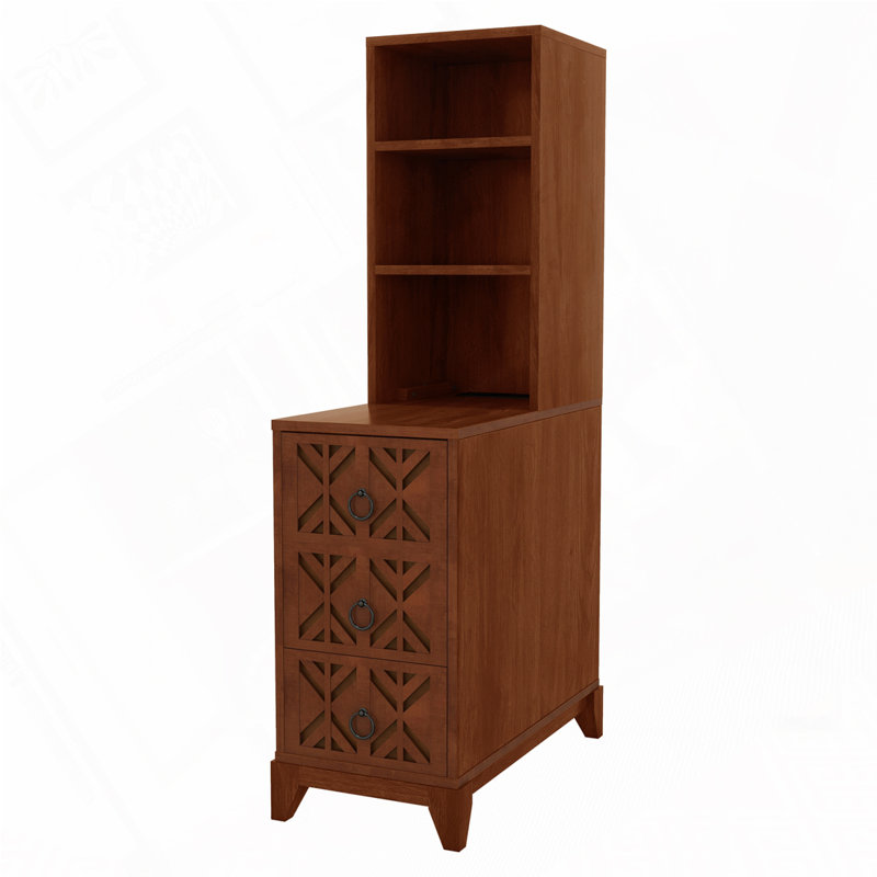 End Table with 3 Drawers, Corner Table with 2 Open Shelves, Tall Side Table for Bedroom and Corner, Natural