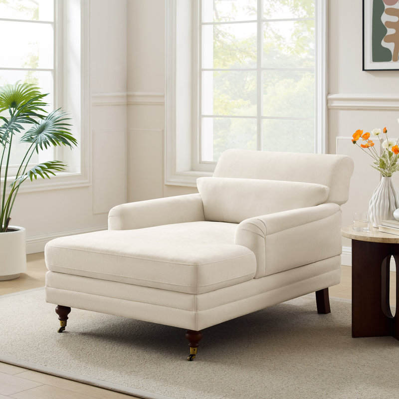Erbes 37.01" W Chenille Upholstered Solid Wood Chaise Lounge, Beige