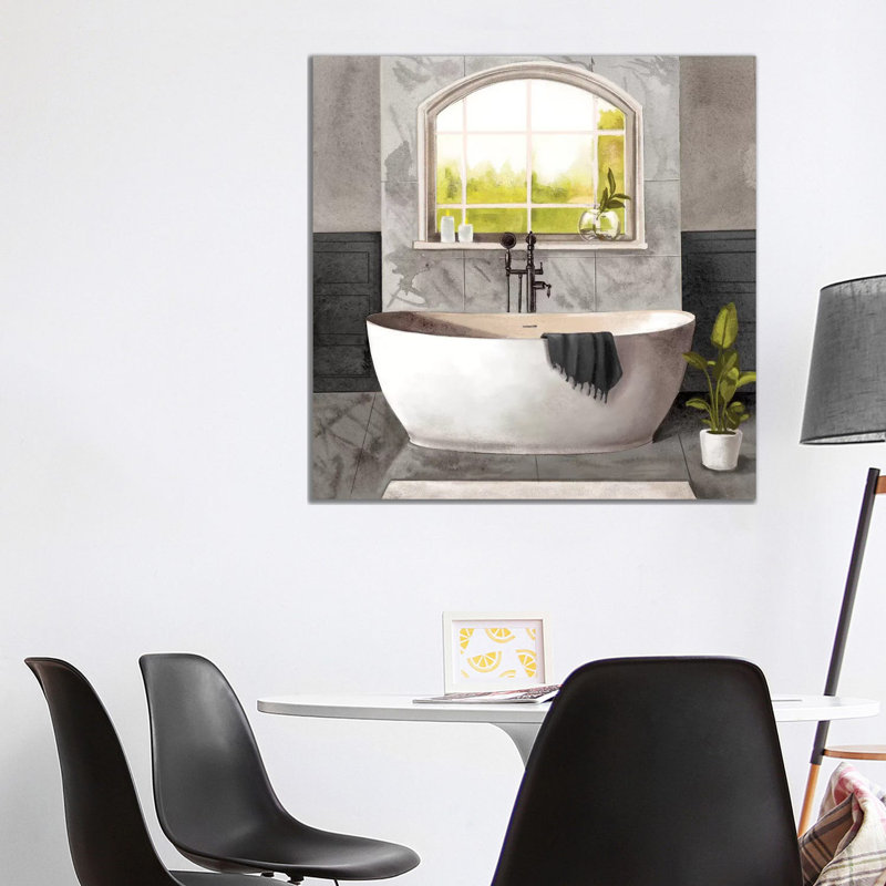 Marble Bath I Black And White by Bannarot - Painting on Canvas, Wrapped Canvas, 93.98cm H x 93.98cm W x 1.91cm D