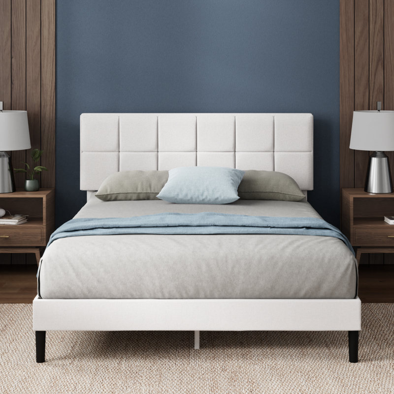 Lit plateforme tapissier Suhavi, Double, Off White