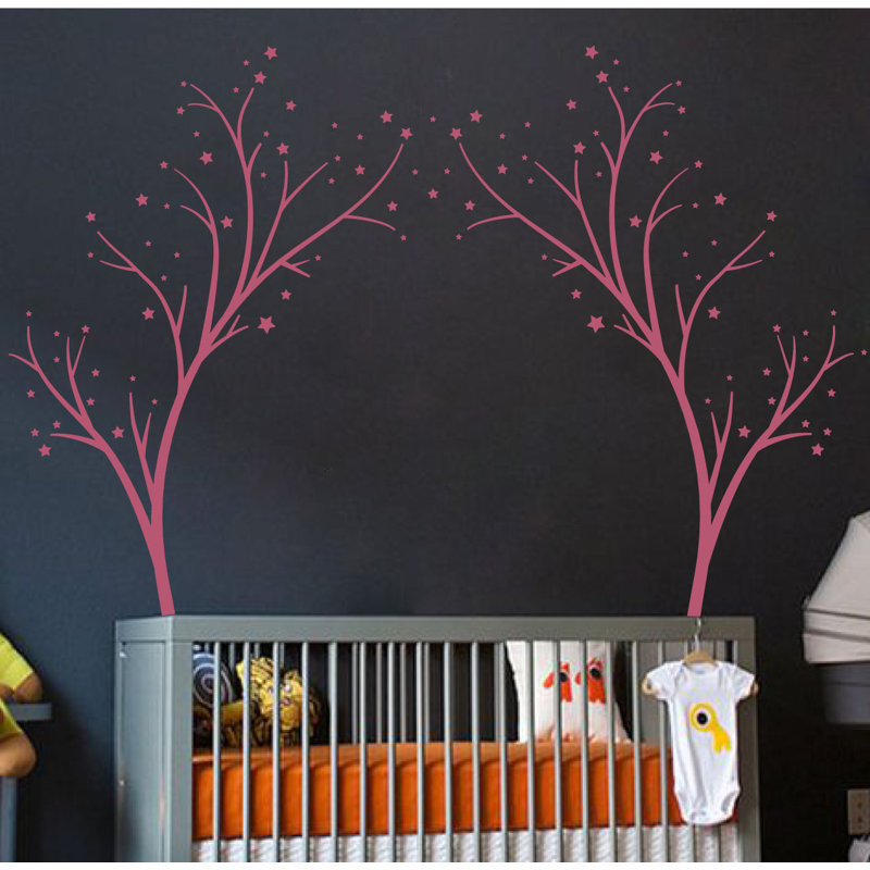 Décalcomanie murale arbres étoiles, H 80 po x l 99 po x P 0,01 po, Rouge à lèvres
