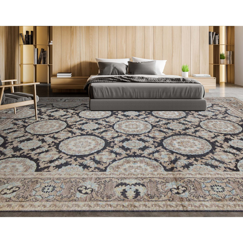 Ziegler Wool Oriental Area Rug in Brown/Gold/Black