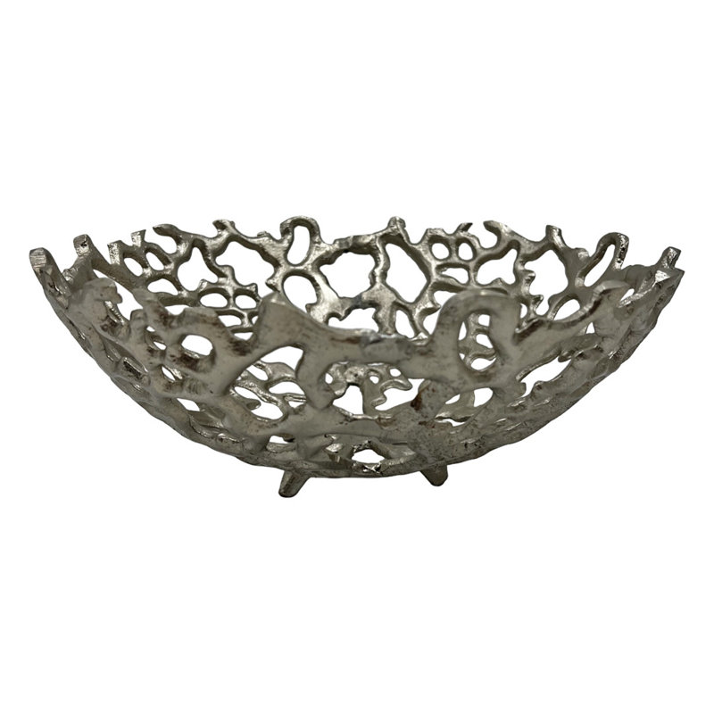 Bol décoratif décoratif fait à la main en aluminium, H 5 po x l 12 po x P 12 po, Argent